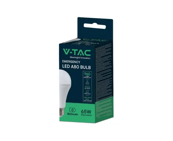 ნათურა V-TAC 12W A80 4000K E27 7794 პლასტიკი აკუმულიატორით