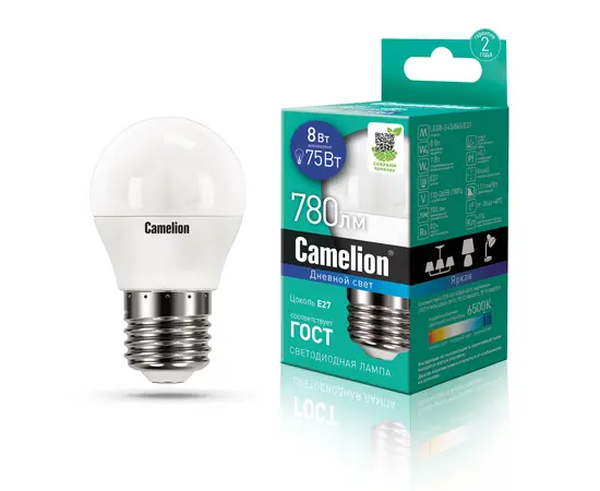 შუქდიოდური ნათურა Camelion 8W G45 Е27 6500K