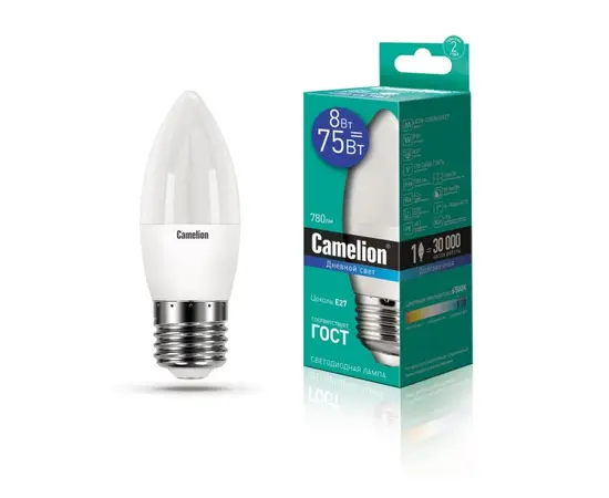 შუქდიოდური ნათურა Camelion 8W С35 Е27 6500K