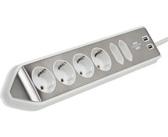 Удлинитель уголовой 6 Brennenstuhl 2м 2 USB серебро белый
