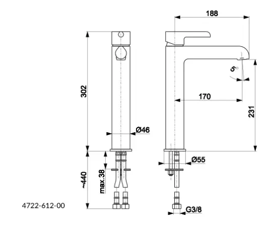 Washbasin faucet KFA Angelit white,chrome with Click-Clack siphon