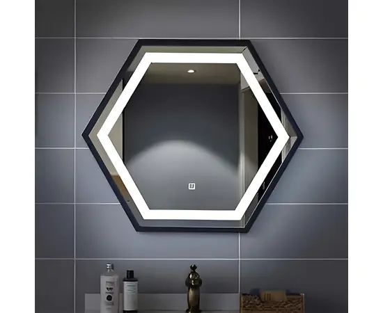 სარკე განათებით და დეფოგერით შავი Ensli 13448 HEXAGON 12W