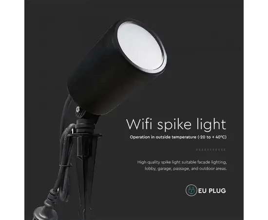 ბაღის სანათი V-TAC LED 5.2W WIFI RGB 3IN1+RGB შავი IP65 3014