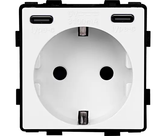 Розетка Socket Style з/к 20W 16A USB C+C шторки белый