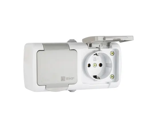 Power socket grounded with curtain, with lid EKF EFR16-129-30-54 IP54 2 sectional grey
