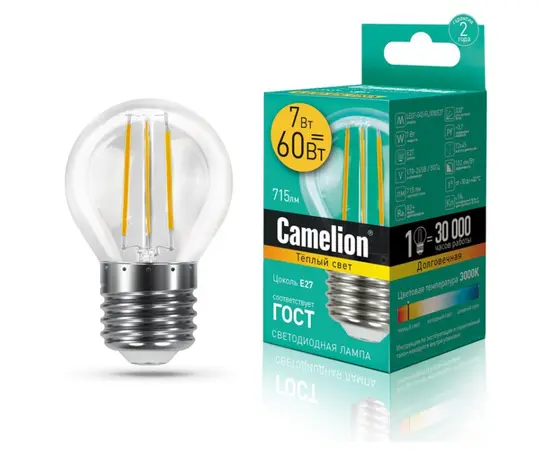 ფილამენტის შუქდიოდური ნათურა Camelion 7W E27