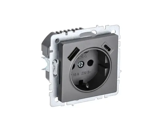 Socket IEK BRITE USB A C Rush11-1-BrS with grounding without frame