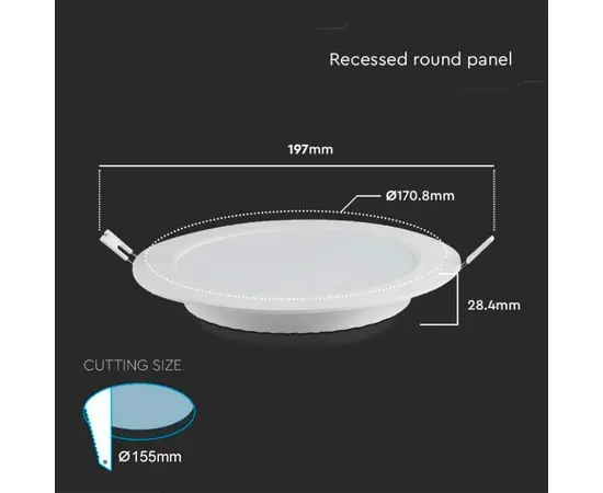 Panel V-TAC LED 12W 4000K circle recessed 7862
