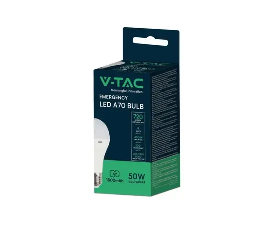 Лампа V-TAC 9W 4000K E27 7010 A70 аккумулятором