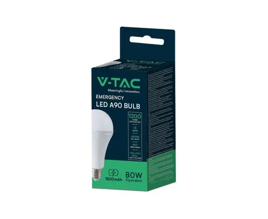 ნათურა V-TAC 15W 4000K E27 7795 A90 პლასტიკი აკუმულიატორით