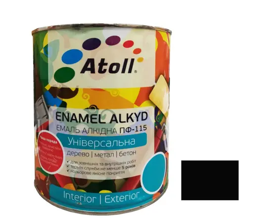 Эмаль алкидная Универсал ATOLL ПФ-115 чёрная 0.8 кг