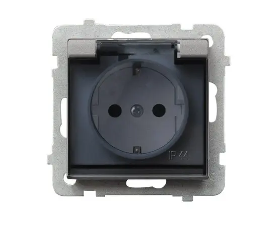 როზეტი დამიწებით და თავსახურით Ospel Sonata GPH-1RS/m/38/d 1განყოფილებიანი IP44 ვერცხლისფერი მქრქალი