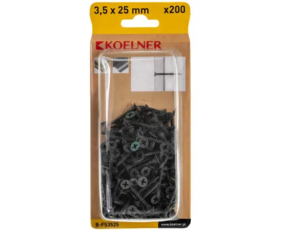 სჭვალი თაბაშირ-მუყაო 3,5x25 მმ ფოლადი Koelner 200 ც B-FS3525  ბლისტი