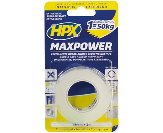 ლენტი ორმხრივი გამჭვირვალე HPX Maxpower HT1902 2Mx19MM