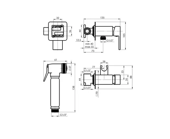Mixer for bidet built-in Rubineta Modena