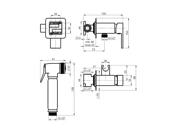 Built-in bidet mixer Rubineta Modena