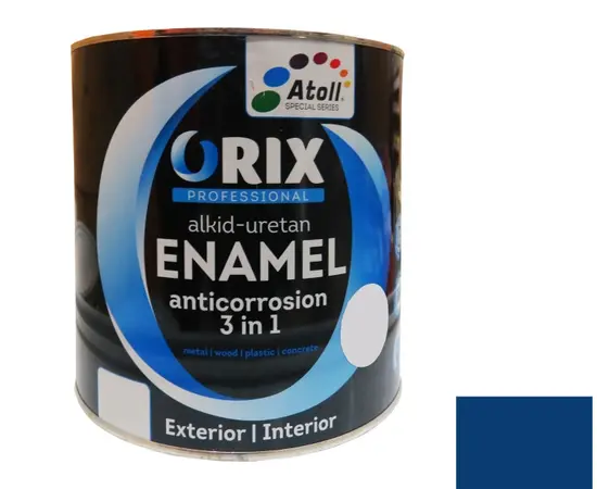 Эмаль антикоррозийная Atoll Orix Color 3 in 1, 2 л синяя RAL 5010