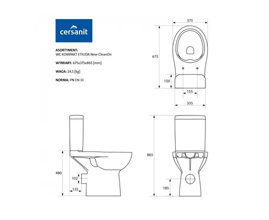 Toilet bowl compact Cersanit ETIUDA Clean on P-KO-ETI010-3 / 6-Con