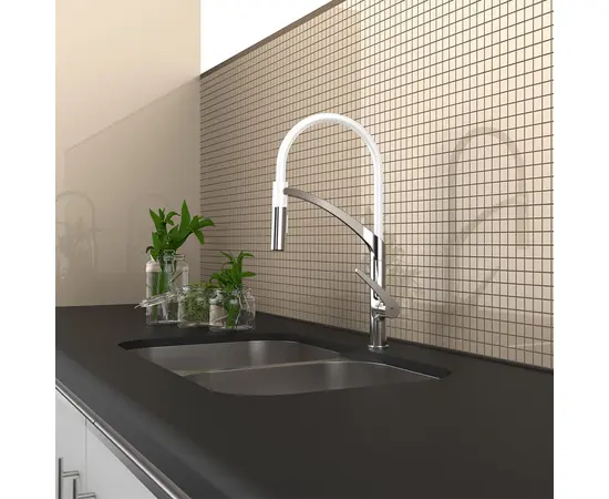 Kitchen faucet with silicone spout Rubineta Ultima-50 White/Chrome