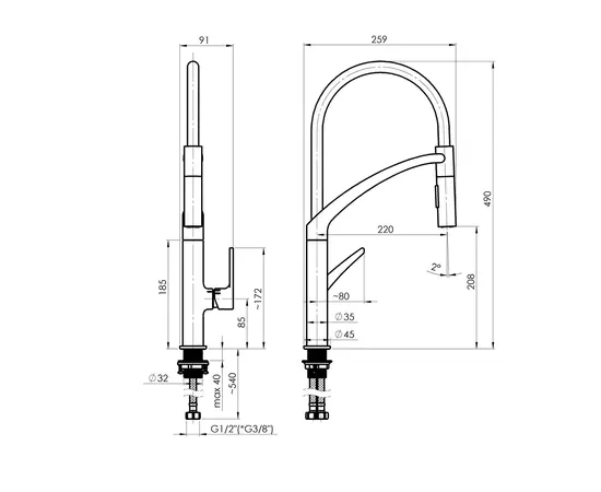 Kitchen faucet with silicone spout Rubineta Ultima-50 White/Chrome