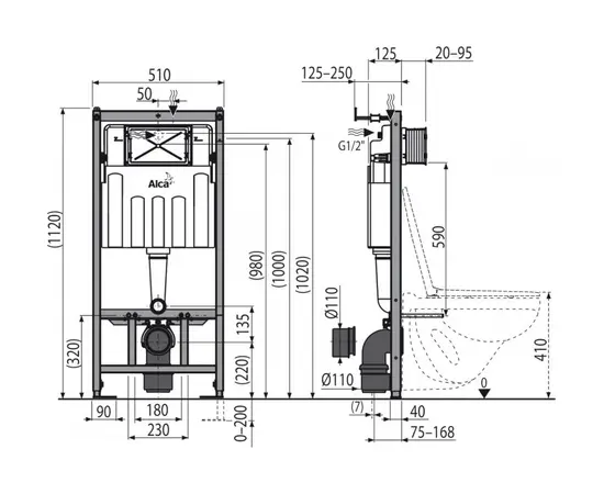 Installation system for suspended toilet Alcadrain AM101/1120 + button M70