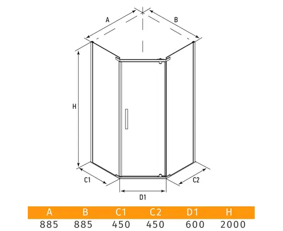 შუშა შხაპის Erlit ER10109V-C1 90x90x200 cm