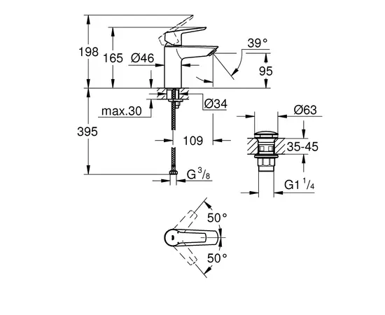Washbasin faucet Grohe START OHM S Black 235502432