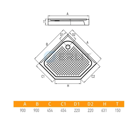 პადონი საშხაპე Erlit ER 90V 90x90x15 cm
