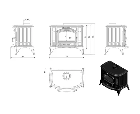 Fireplace Kratki KOZA/K9/150 10kW