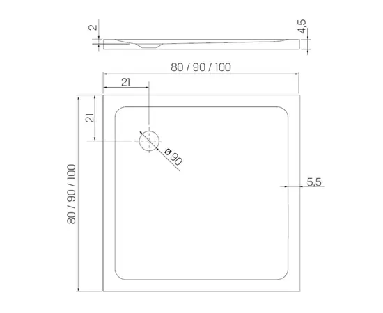 Shower tray New Trendy Stone White B-0542 90X90X4.5cm square