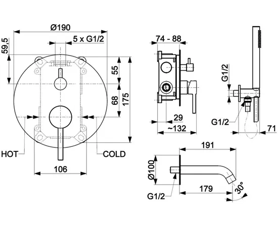 Bathtub mixer KFA Moza Gold 5039-401-31 built-in