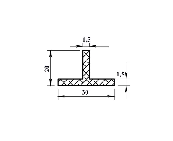 Aluminum T-shape profile PilotPro 30х20х1,5 2 m