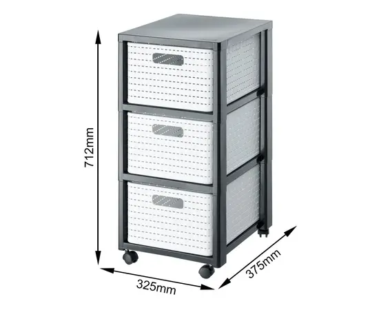 Chest of drawers Rotho 3 x A4 with wheels COUNTRY anthracite white
