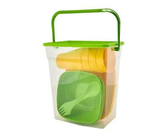 Plastic tableware set Aleana olive-yellow