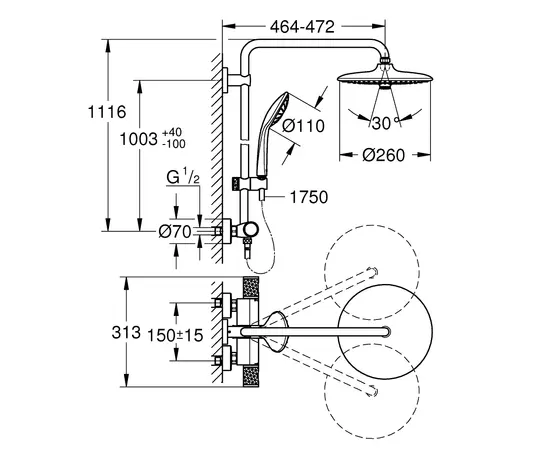 Shower system with thermostat Grohe VITALIO JOY 260 27298003