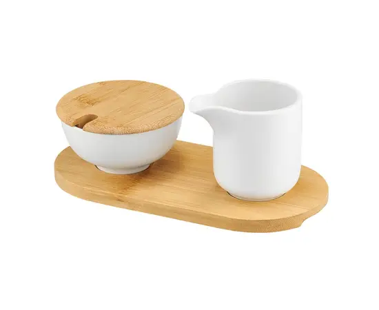 Sugar bowl and milk jug on a white bamboo base DAJAR AMBITION