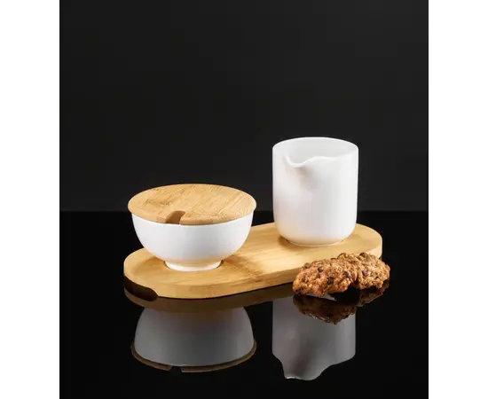 Sugar bowl and milk jug on a white bamboo base DAJAR AMBITION