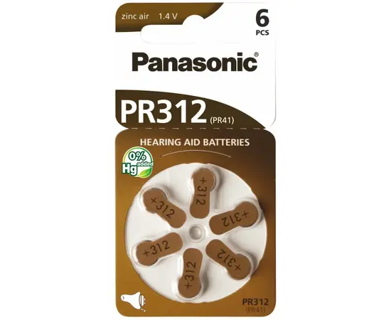 ZInc-air Battery for hearing aids Panasonic PR312 1.4V 6pcs