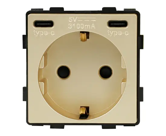 Socket Style Grounding Curtain 16A USB C+C 20W Gold