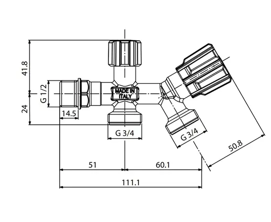 Double valve for washing machine Albertoni 1/2x3/4x3/4 with ABS handle