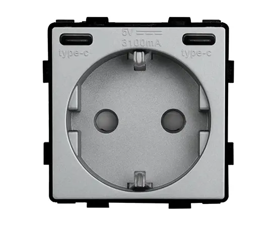 როზეტი Socket Style დამიწებით და შტორებით ჩარჩოს გარეშე 16A USB C+C 20W ნაცრისფერი