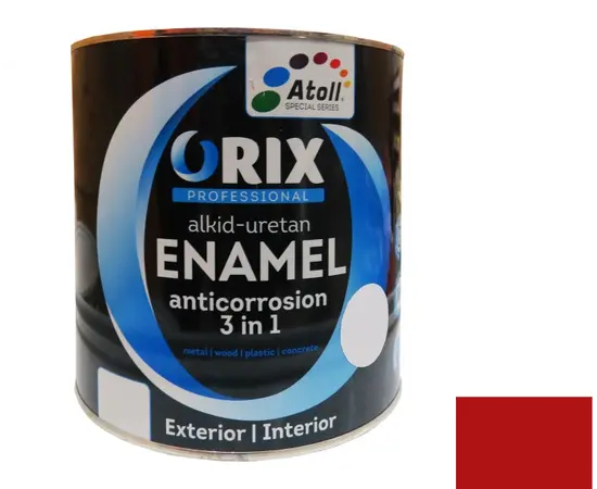 Эмаль антикоррозийная Atoll Orix Color 3 in 1, 2 л красная RAL 3002