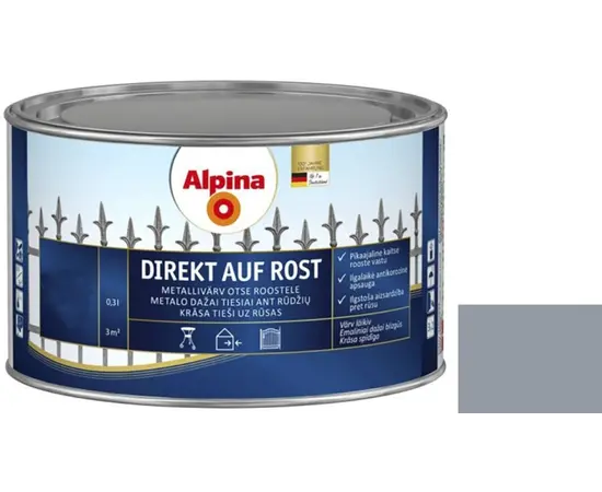 ემალი ანტიკოროზიული Alpina Direkt Auf Rost Matt მოვერცხლისფრო ნაცრისფერი 0.3 ლ