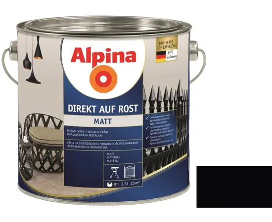 ემალი ანტიკოროზიული Alpina Direkt Auf Rost Matt შავი 2.5 ლ