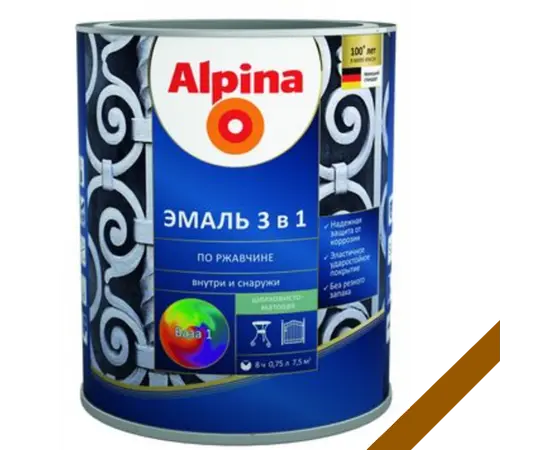 Грунт-эмаль по ржавчине 3 в 1, цвет:Alpina металлик коричневый RAL 8017 0,75L