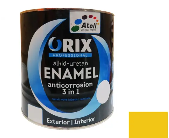 Эмаль антикоррозийная Atoll Orix Color 3 in 1, 2 л желтая RAL 1003