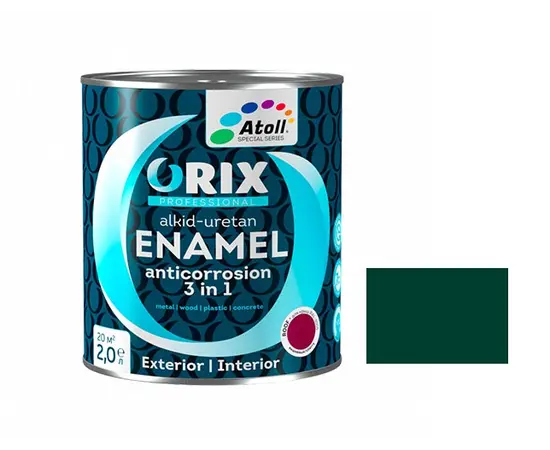 Краска эмаль для крыш Atoll orix Anticorrosion 3 in 1 Ral 6005 зеленый глянцевый 2,2 кг