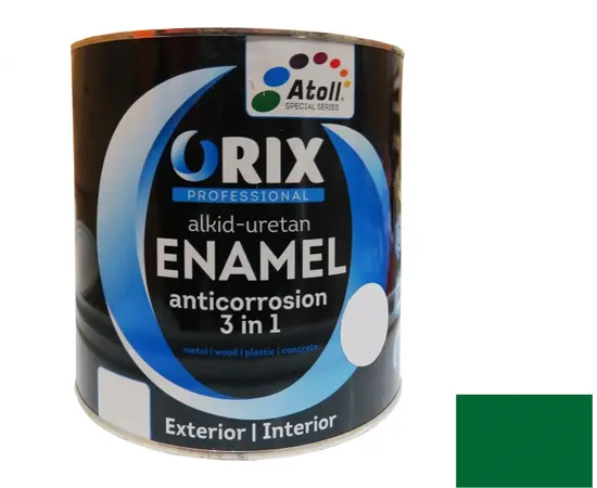 Эмаль антикоррозийная Atoll Orix Color 3 in 1, 2 л зеленая RAL 6029