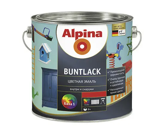 Цветная эмаль Alpina Buntlack SM Weiss B1 2.38 л
