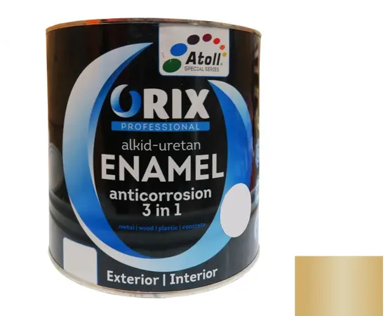 Эмаль антикоррозийная Atoll Orix Color 3 in 1, 0.7 л золотая RAL 1036